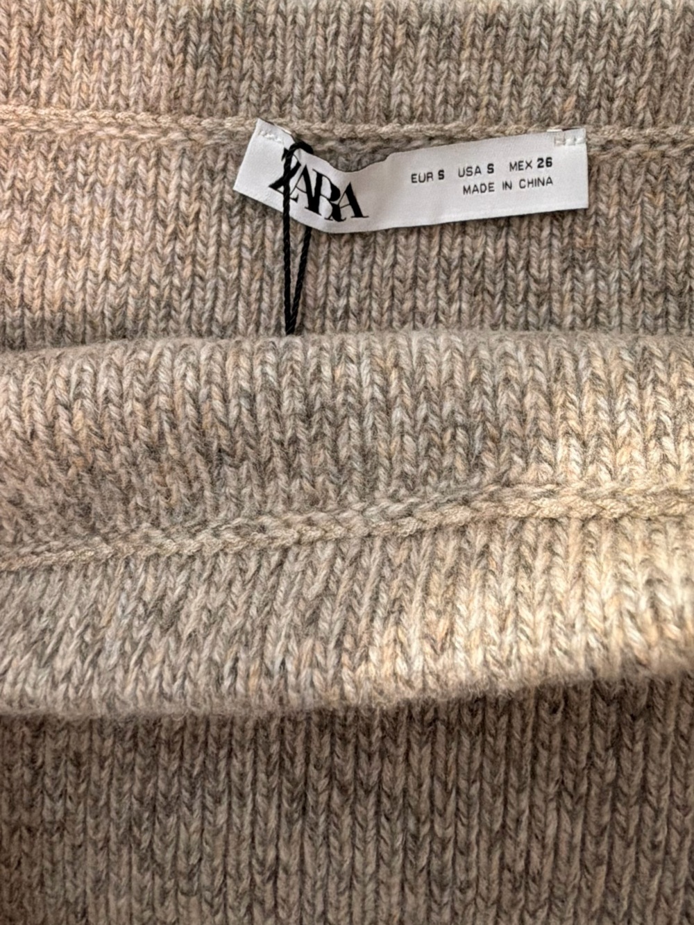 Zara Beige Ribbed Knit Mini Skirt